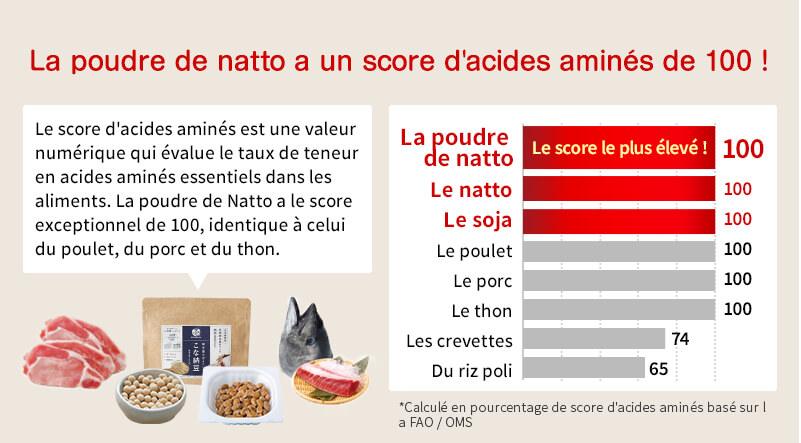 La poudre de natto a un score d'acides aminés de 100 !
